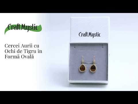 Cercei aurii ochi de tigru oval, pentru protectie si curaj