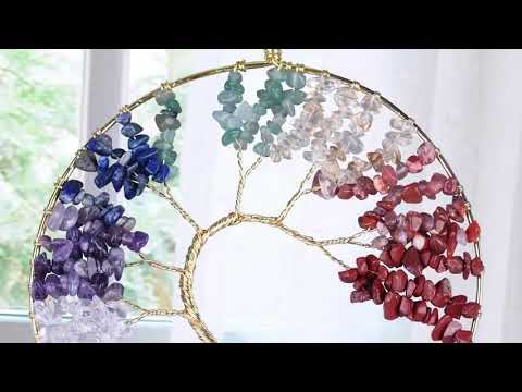 Ornament de agatat tematica pietre chakra - Contine arborele vietii lucrat manual cu pietre semipretioase si cristale vindecatoare a celor 7 chakre