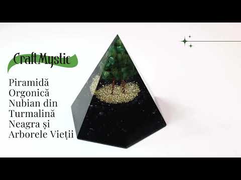 Piramida Orgonica 6 fete 90 mm Nubiana din Turmalina Neagra si Arborele Vietii Jad Verde