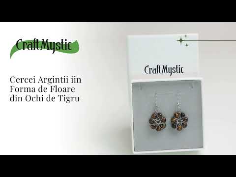 Cercei Argintii in Forma de Floare cu Ochi de Tigru