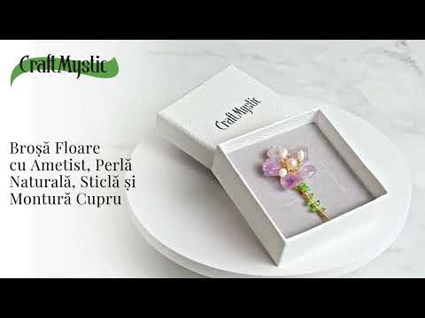 Brosa Floare Ametist cu Perla Naturala si Montura Cupru