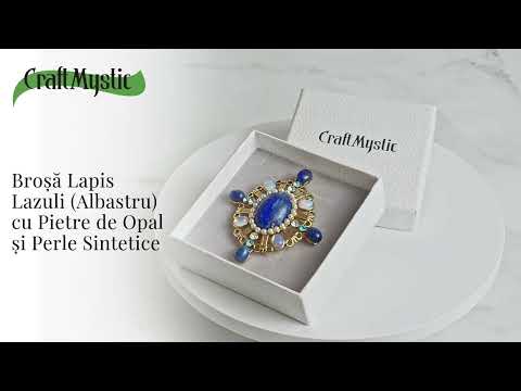 Brosa Lapis Lazuli cu Pietre de Opal si Perle Sintetice