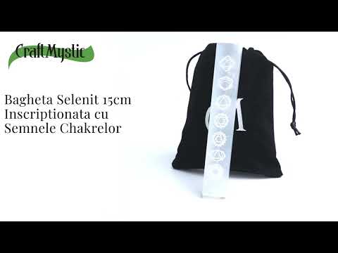 Bagheta de Selenit 15x2.5 cm cu Semnele Chakrelor