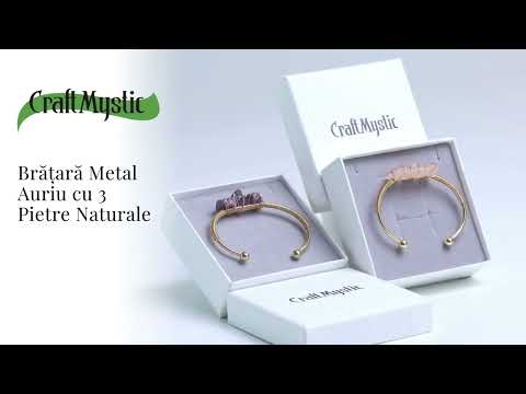 Bratara aurie din metal cu 3 pietre naturale de Ametist , beneficii energetice