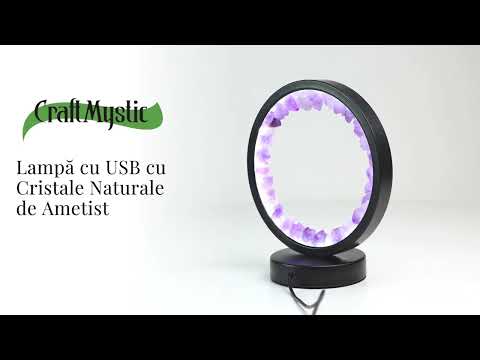 Lampa rotunda de Noapte Naturala cu Cristal de Ametist