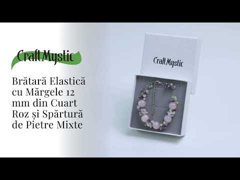 Bratara Ajustabila Cuart Roz 12mm si Pietre Mixte pentru Vindecare