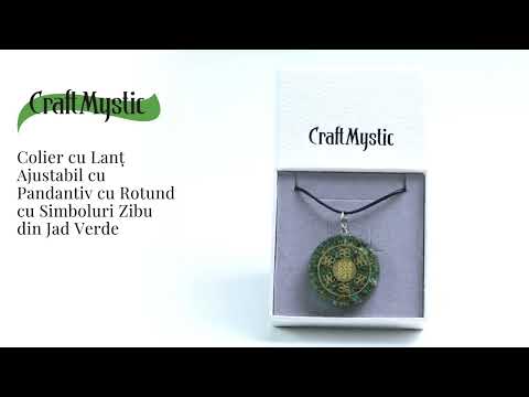 Colier ajustabil cu pandantiv rotund Zibu Jad Verde
