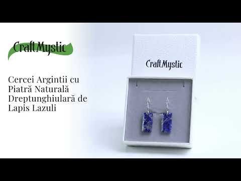 Cercei cu Pietre Semipretioase Lapis Lazuli dreptunghiular,i tortita argintie, pentru claritate si echilibru