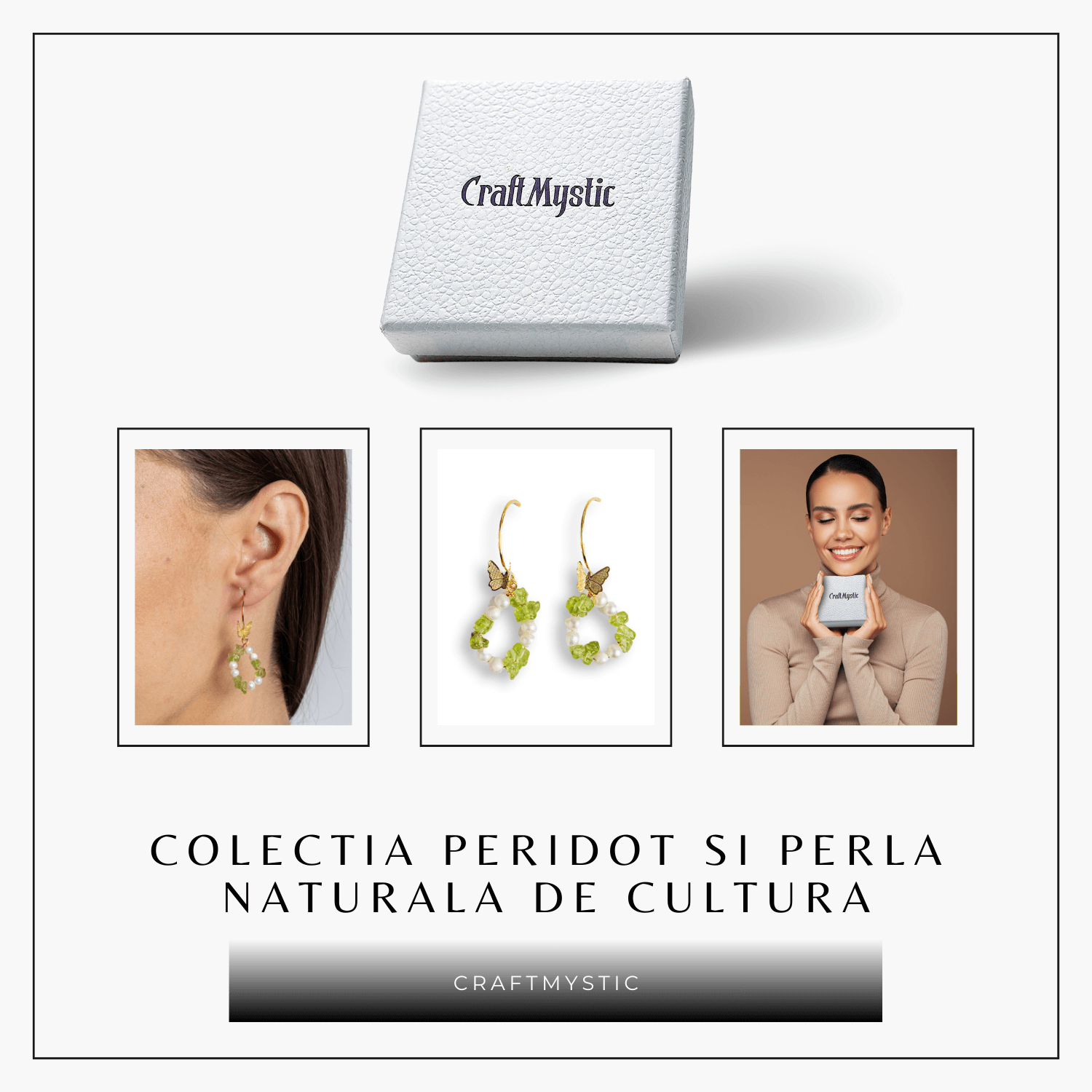 Transformare si Lumina – Cercei cu Peridot, Perle si Fluture