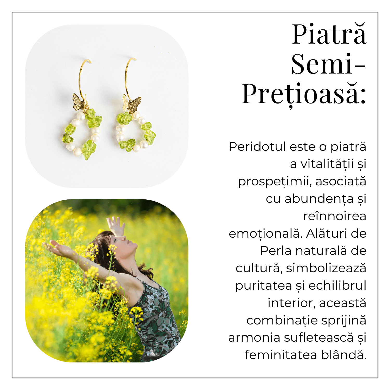 Transformare si Lumina – Cercei cu Peridot, Perle si Fluture