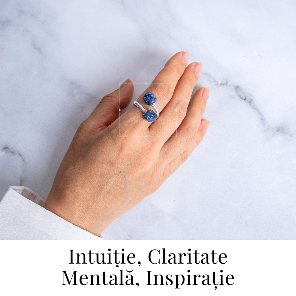 Ghidare si inspiratie – Inel cu dubla piatra sodalit in forma bruta