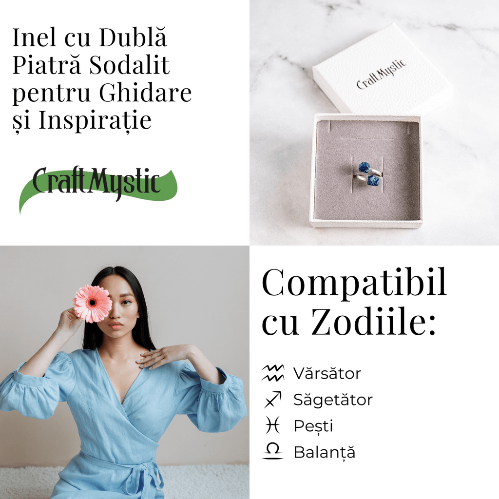 Ghidare si inspiratie – Inel cu dubla piatra sodalit in forma bruta
