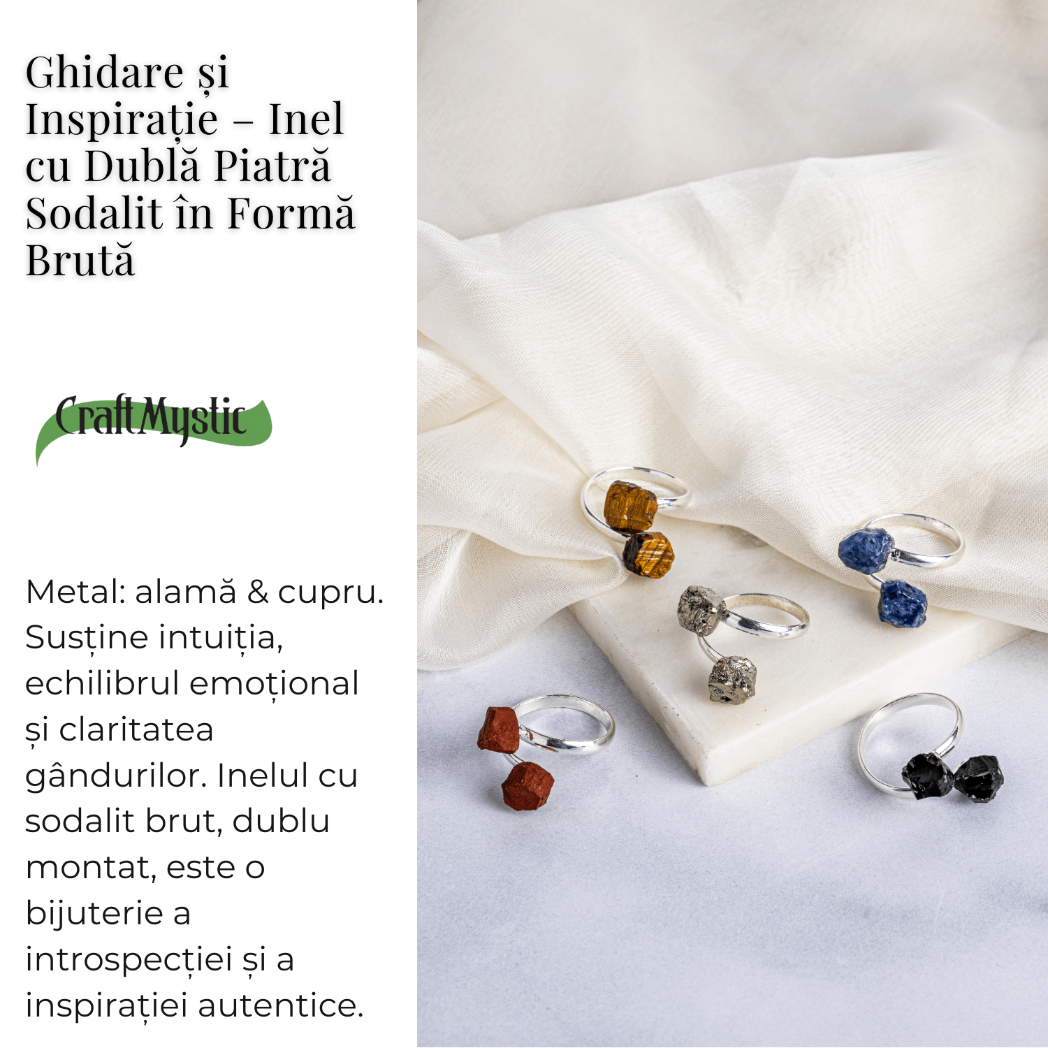 Ghidare si inspiratie – Inel cu dubla piatra sodalit in forma bruta