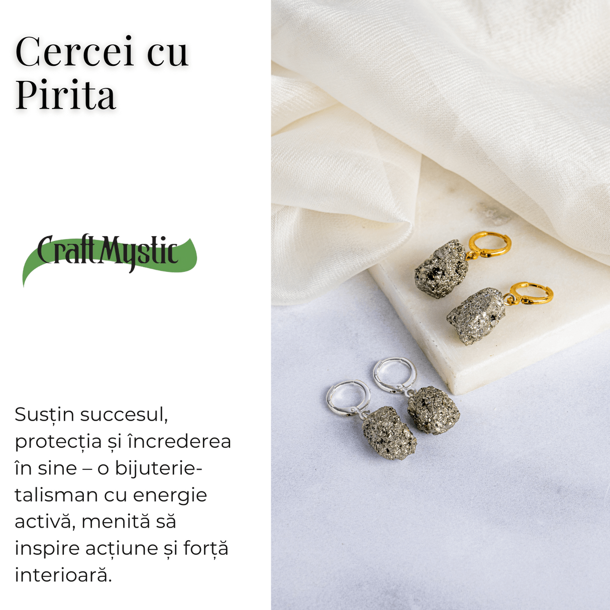 Talisman pentru succes si scut energetic – Cercei argintii cu Pirita