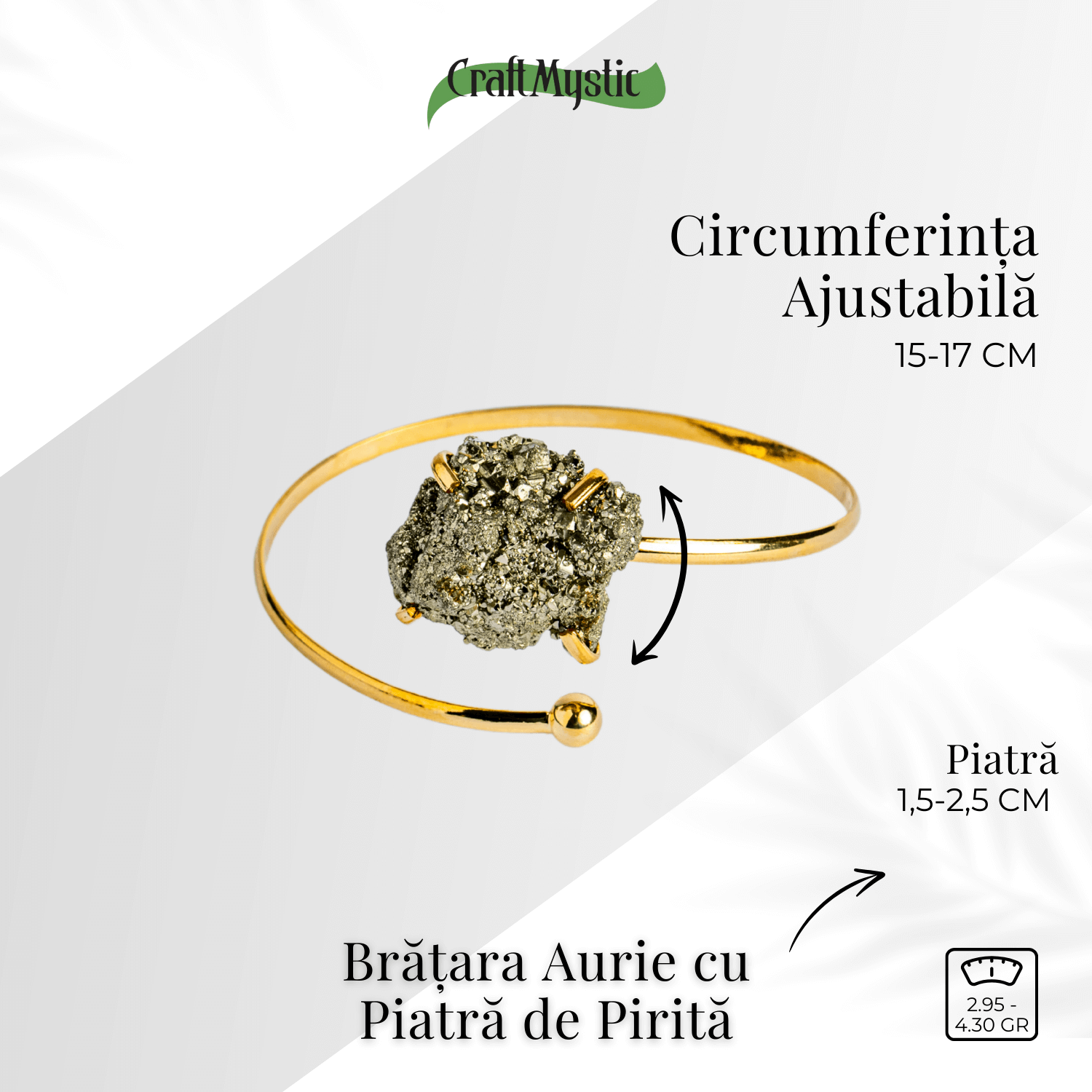Magnet pentru bani si energie – Bratara aurie cu piatra de pirita