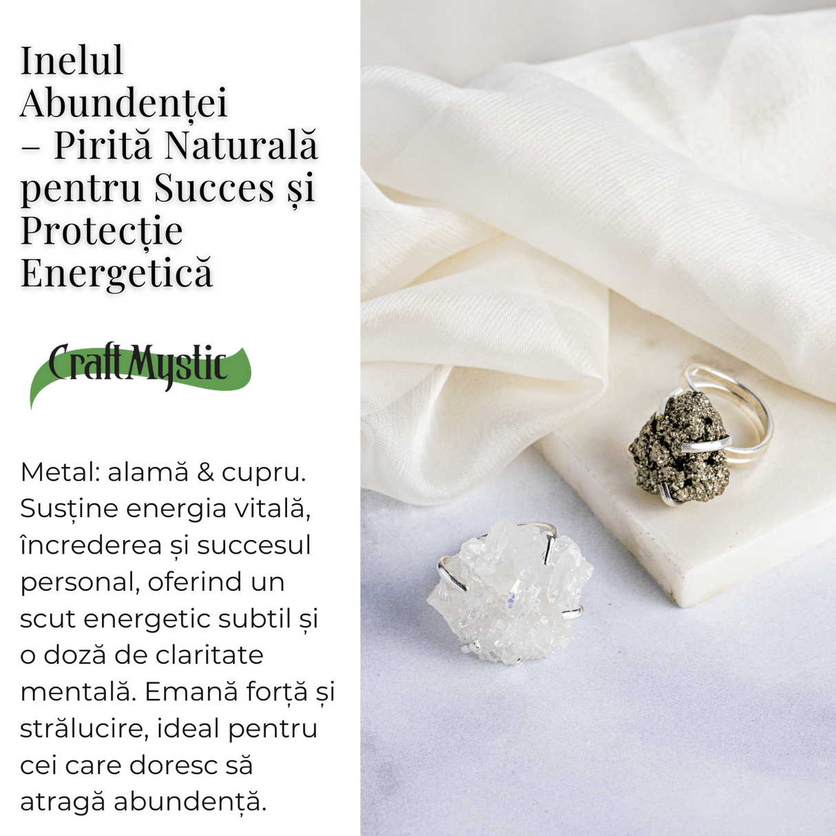 Inel ajustabil pentru abundenta – Pirita naturala pentru succes si protectie energetica