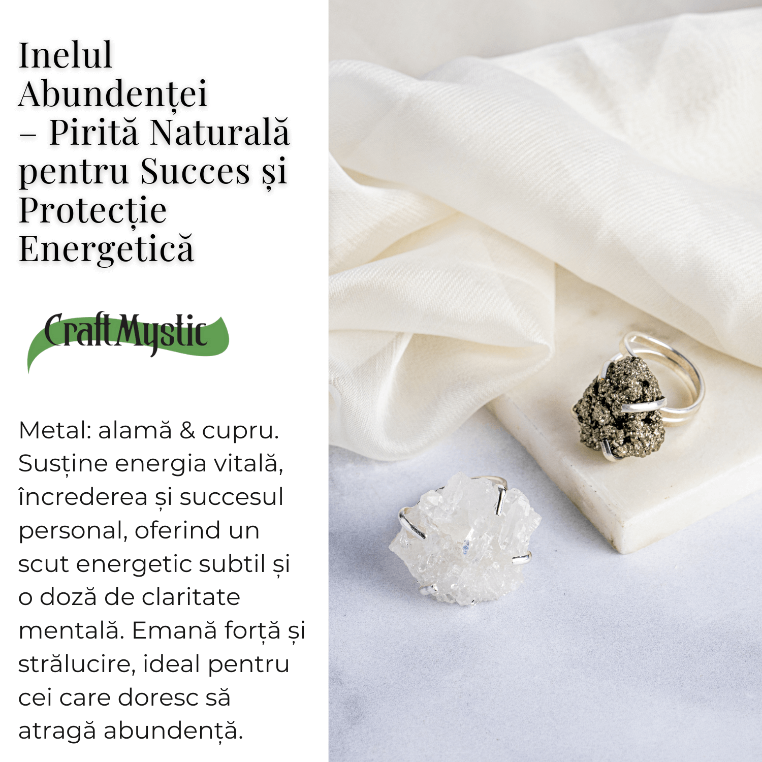 Inel ajustabil pentru abundenta – Pirita naturala pentru succes si protectie energetica