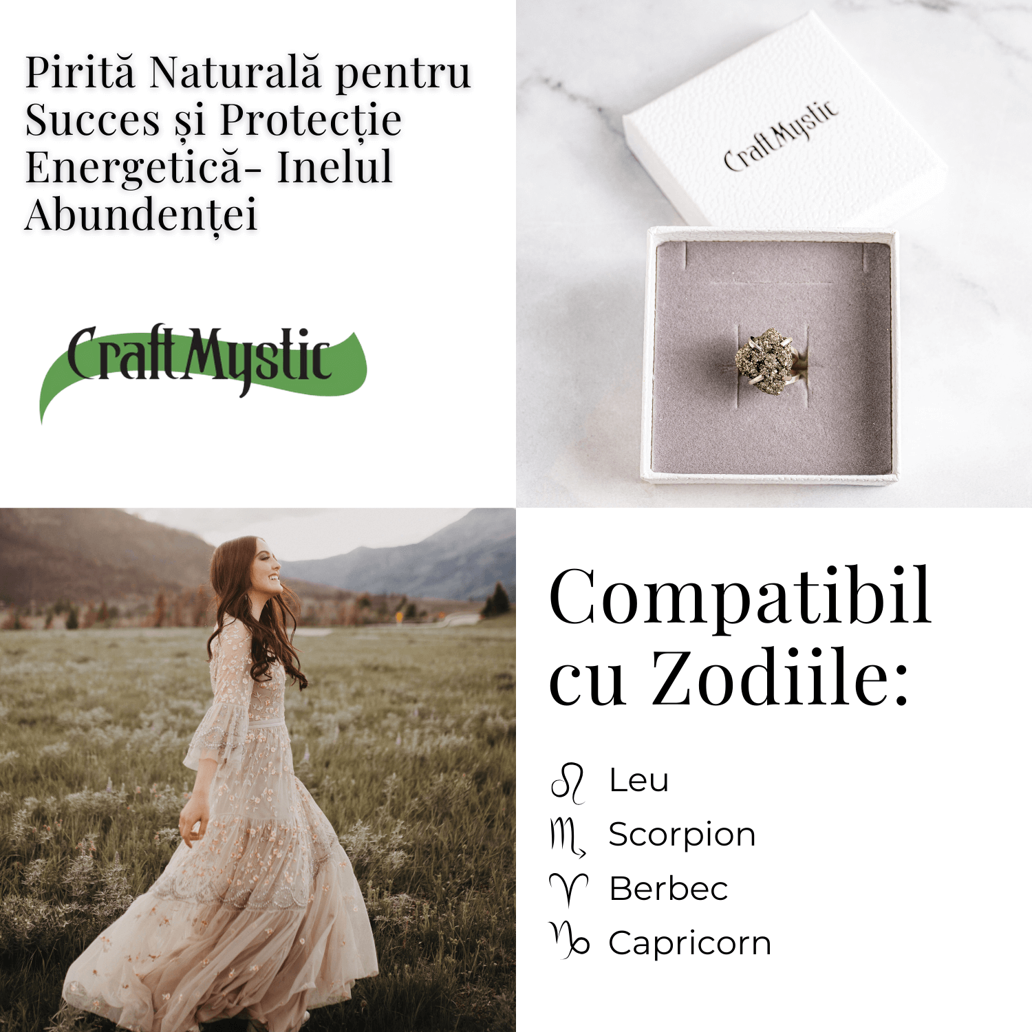 Inel ajustabil pentru abundenta – Pirita naturala pentru succes si protectie energetica
