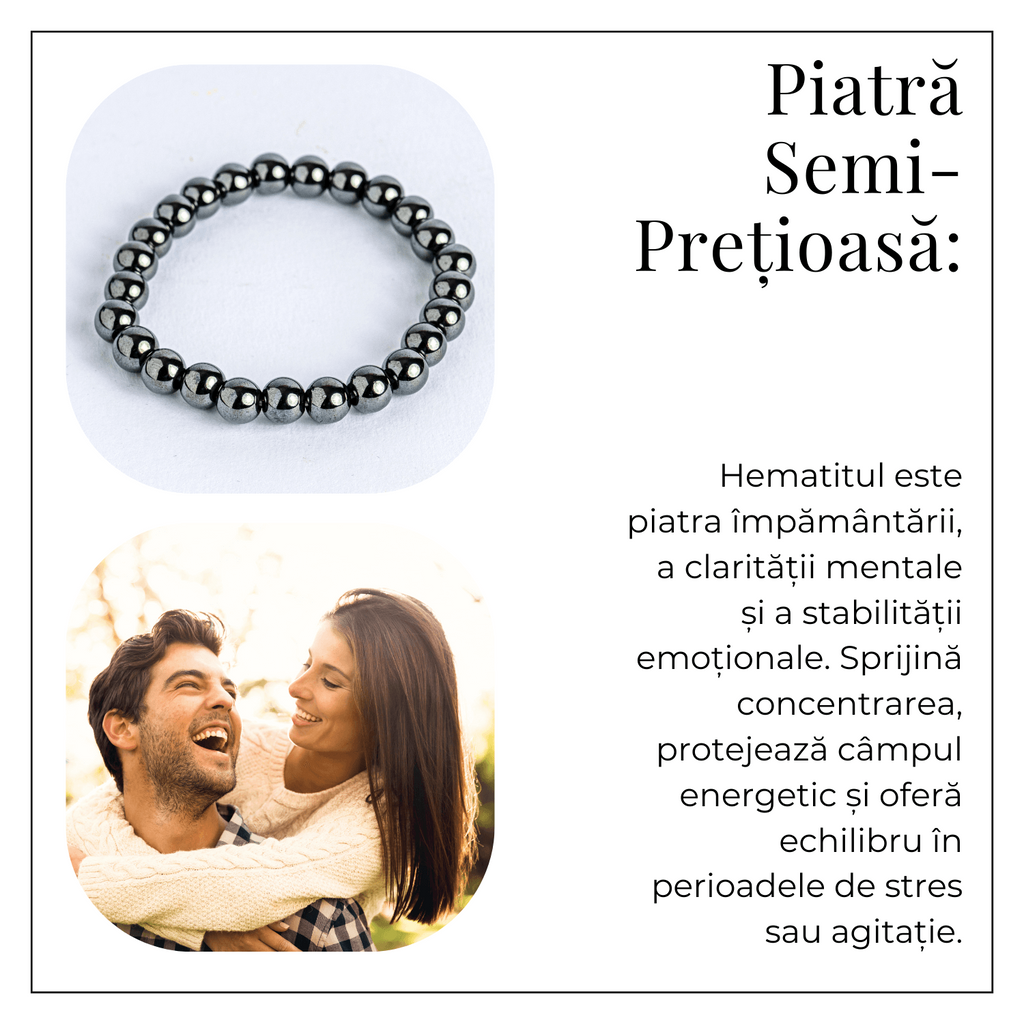 Bratara cu Hematit 8 mm Impamantare si Focus – Unisex, minimalista, puternica