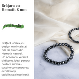 Bratara cu Hematit 8 mm Impamantare si Focus – Unisex, minimalista, puternica