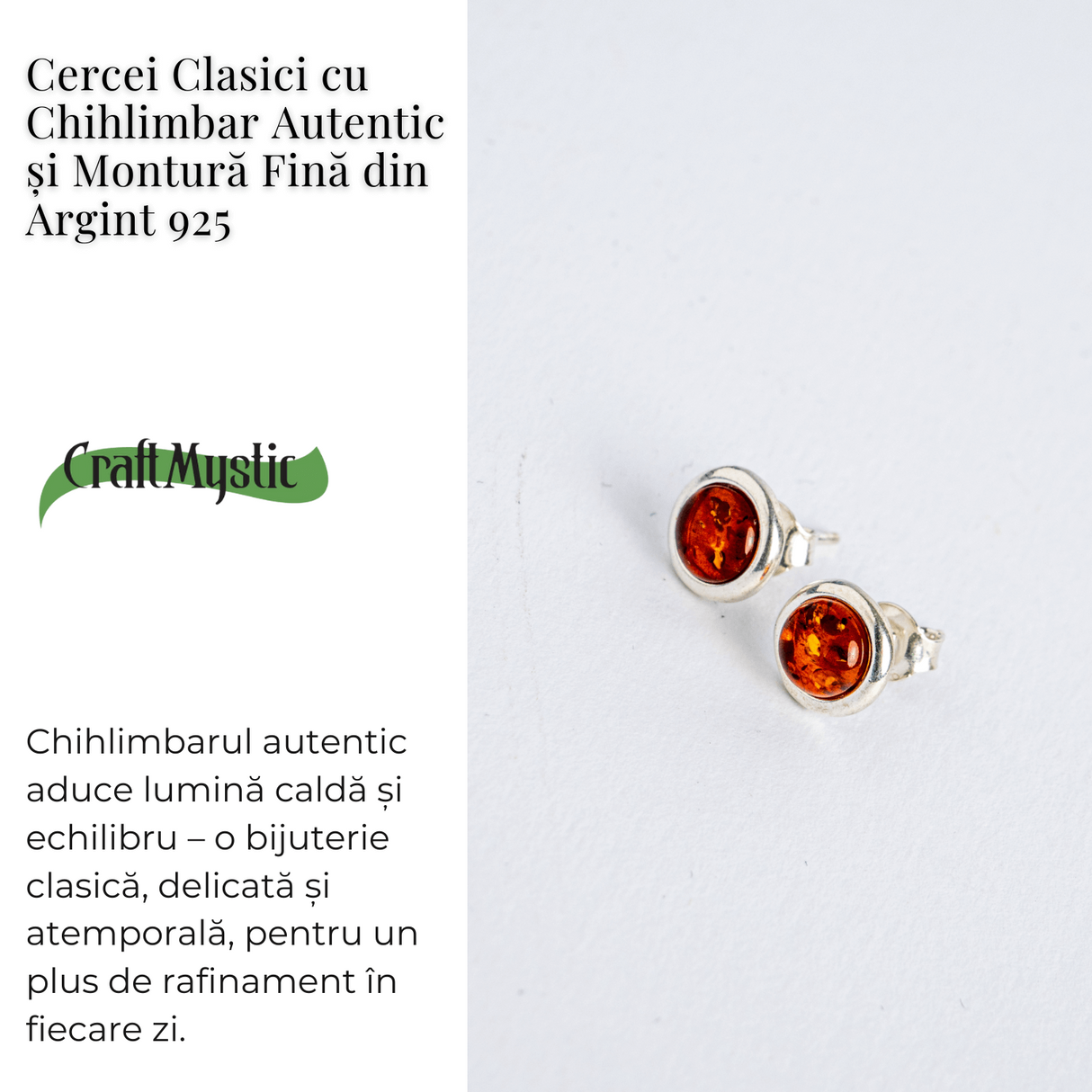 Cercei Clasici cu Chihlimbar Autentic si Montura Fina din Argint 925