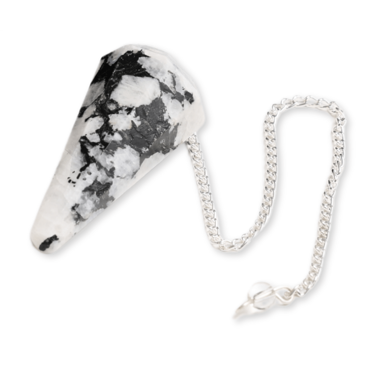 Pendul Radiestezie cu Varf de Piatra Lunii Curcubeu Natural 45 mm