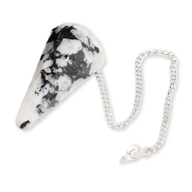 Pendul Radiestezie cu Varf de Piatra Lunii Curcubeu Natural 45 mm