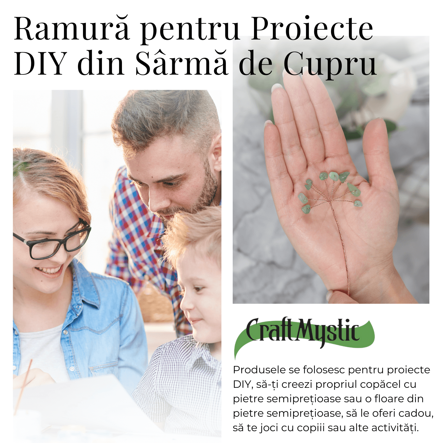 Ramurica Creativă DIY cu Pietre Naturale de Aventurin Verde (9 Pietricele)