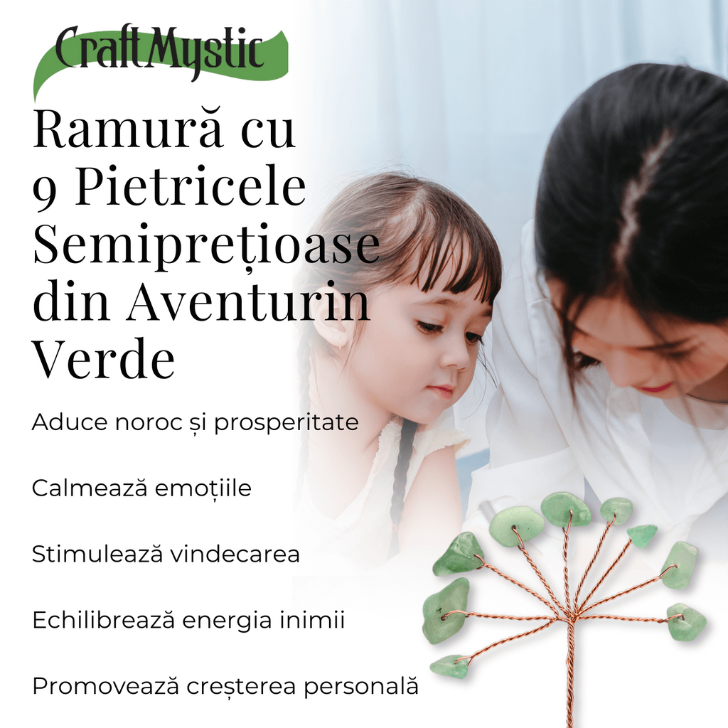 Ramurica Creativă DIY cu Pietre Naturale de Aventurin Verde (9 Pietricele)