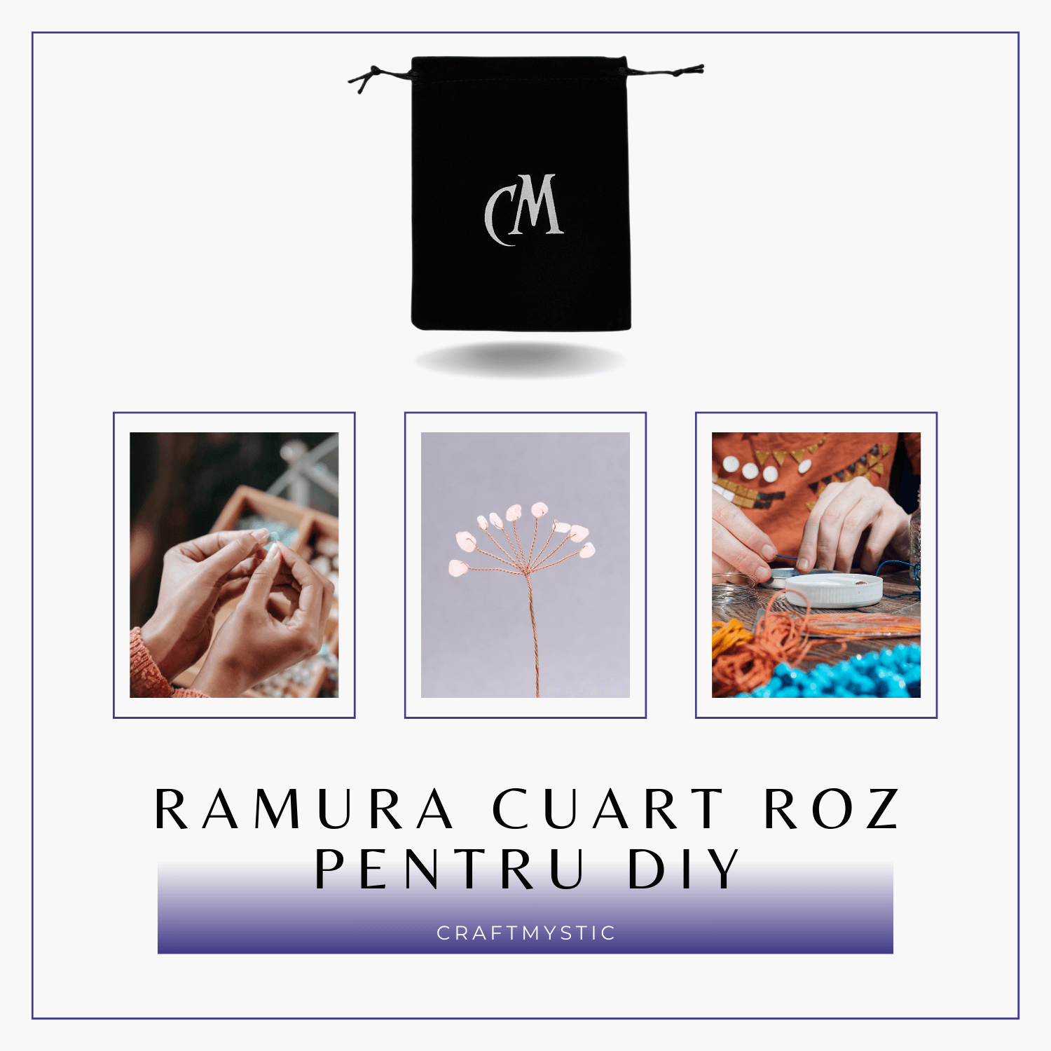 Ramurica Decorativă DIY cu Pietre Naturale Cuart Roz (9 Pietricele)
