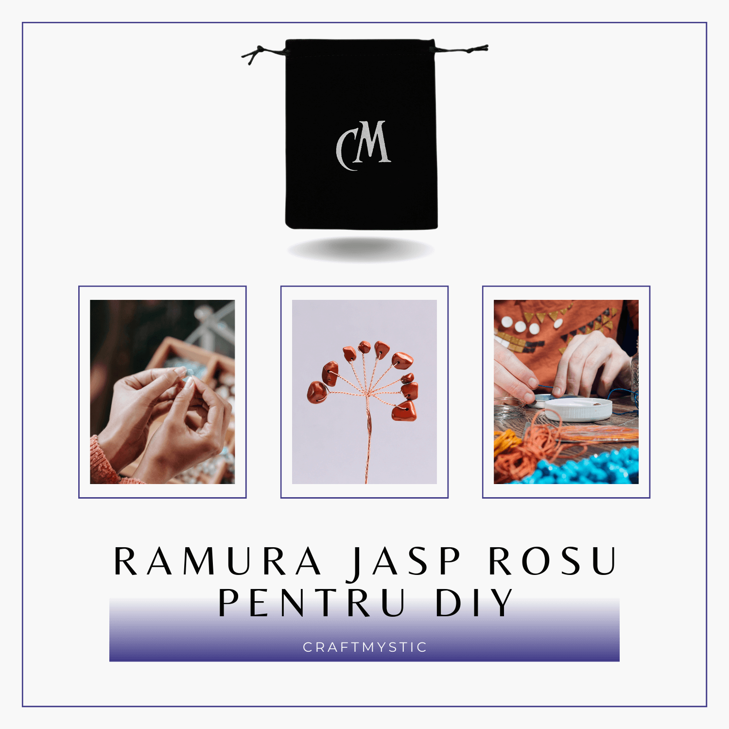 Ramurica Creativa DIY cu Pietre Naturale Jasp Rosu (9 Pietricele)