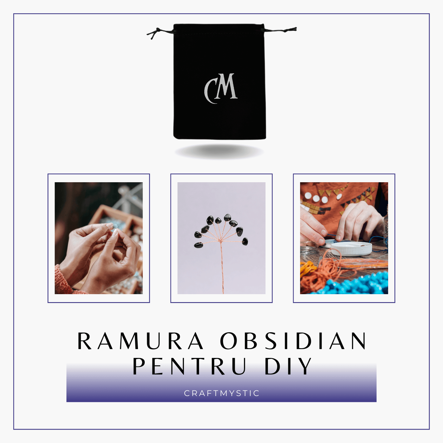 Ramurica DIY cu Pietre Naturale de Obsidian (9 Pietricele)