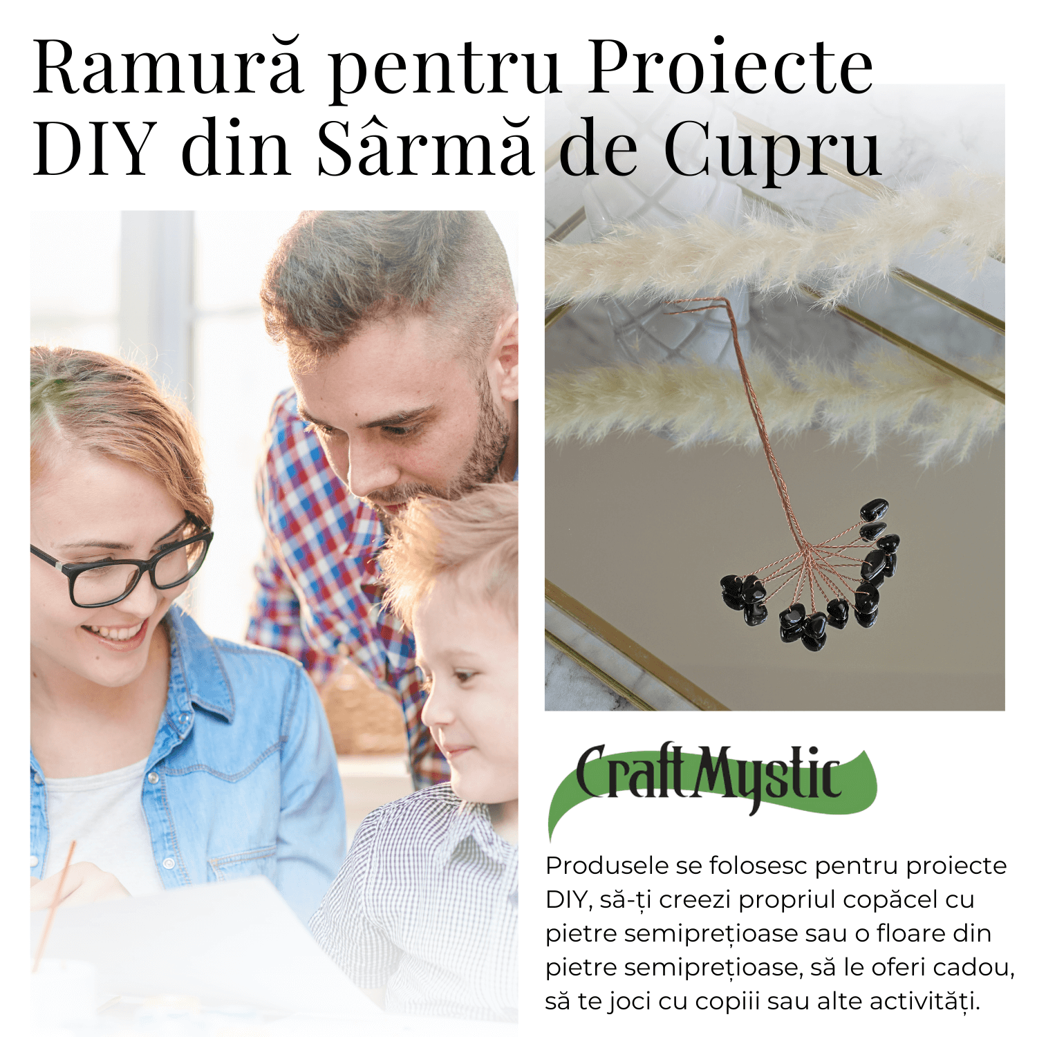 Ramurica DIY cu Pietre Naturale de Obsidian (9 Pietricele)