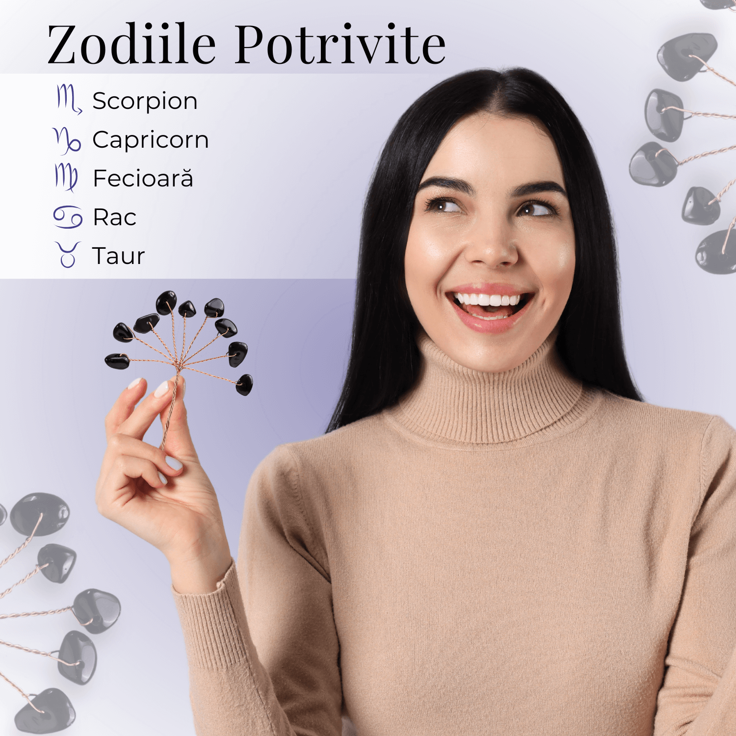 Ramurica DIY cu Pietre Naturale de Obsidian (9 Pietricele)