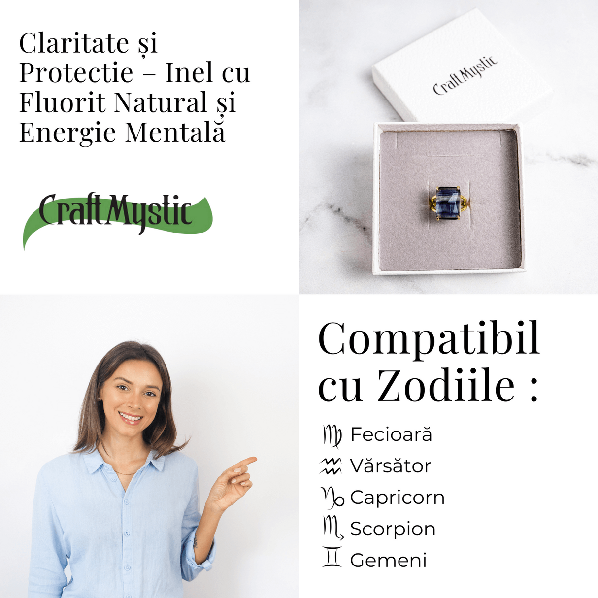 Claritate si Protectie – Inel cu Fluorit Natural si Energie Mentala