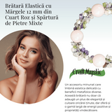 Bratara Ajustabila Cuart Roz 12mm si Pietre Mixte pentru Vindecare