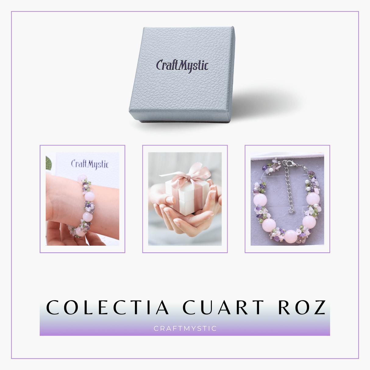 Bratara Ajustabila Cuart Roz 12mm si Pietre Mixte pentru Vindecare