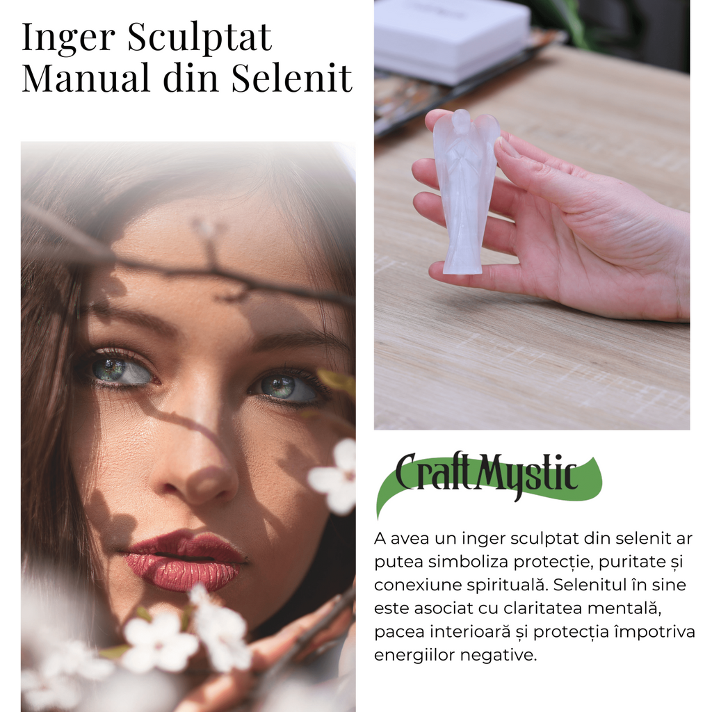 Inger de 80mm Sculptat Manual din Piatra Naturala de Selenit