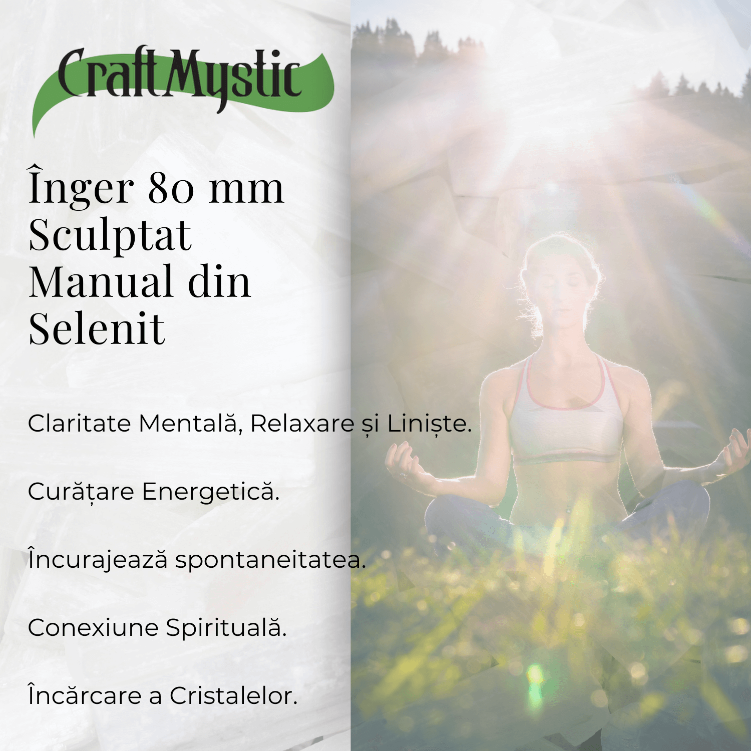 Inger de 80mm Sculptat Manual din Piatra Naturala de Selenit