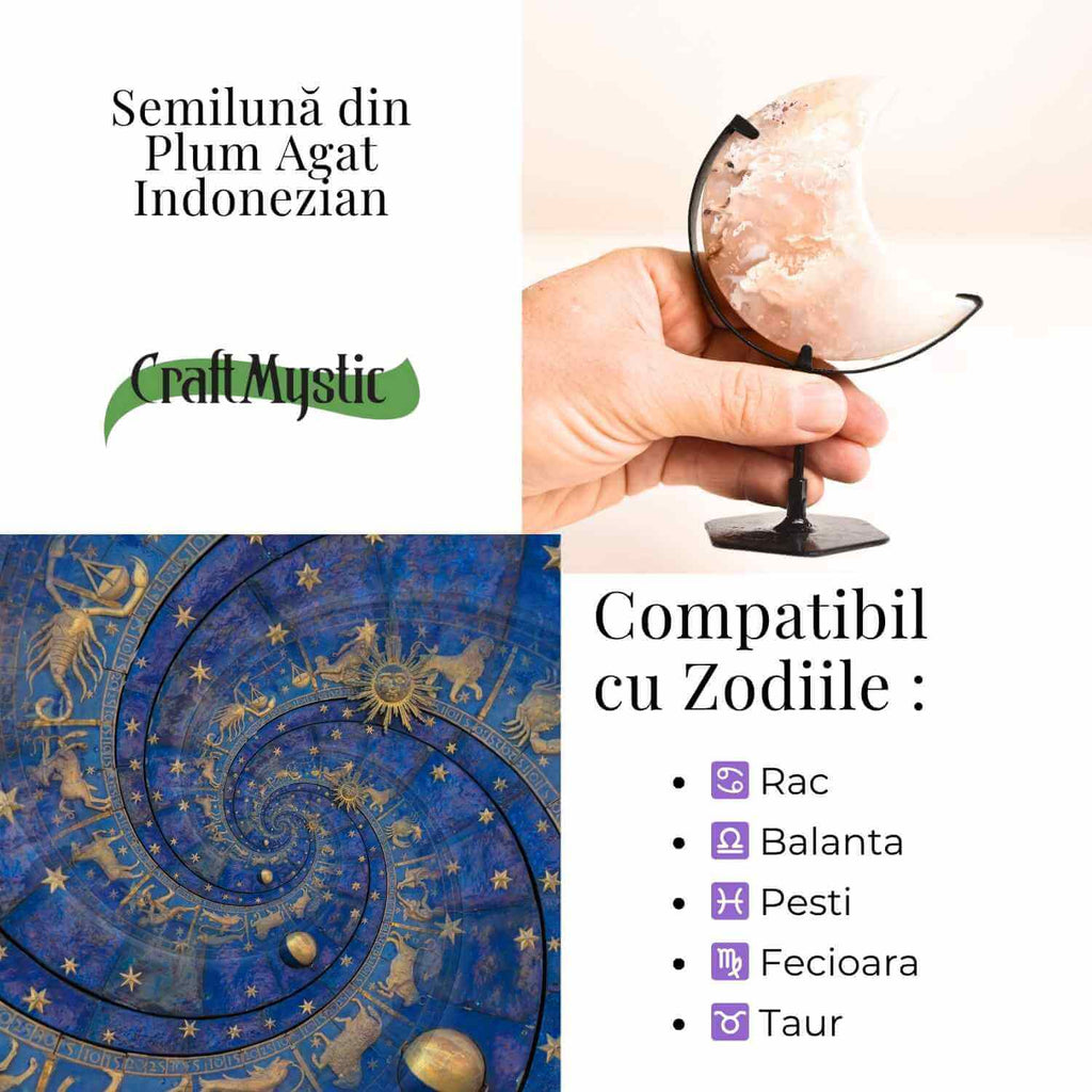 Semiluna din Plum Agat – Sculptata manual, armonie interioara si blandete