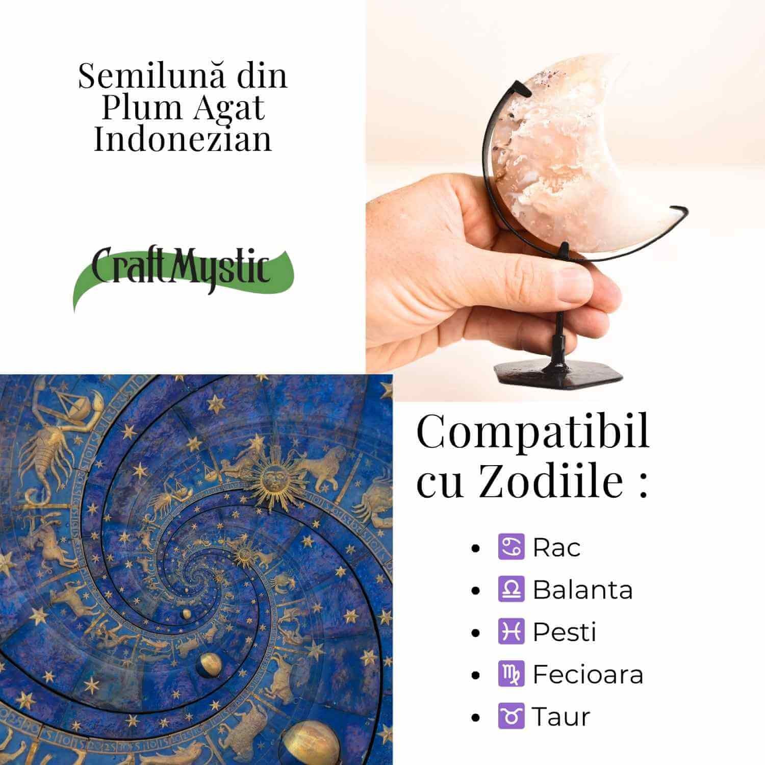 Semiluna din Plum Agat – Sculptata manual, armonie interioara si blandete