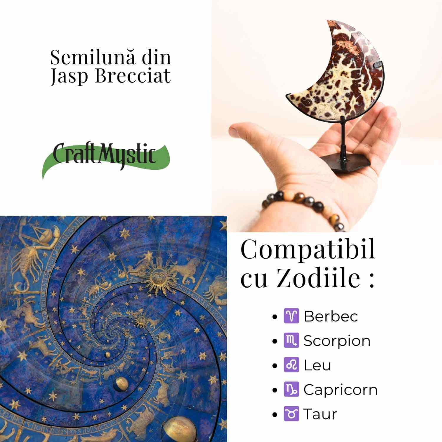 Semiluna din Jasp Brecciat – Simbolul puterii personale si al curajului interior