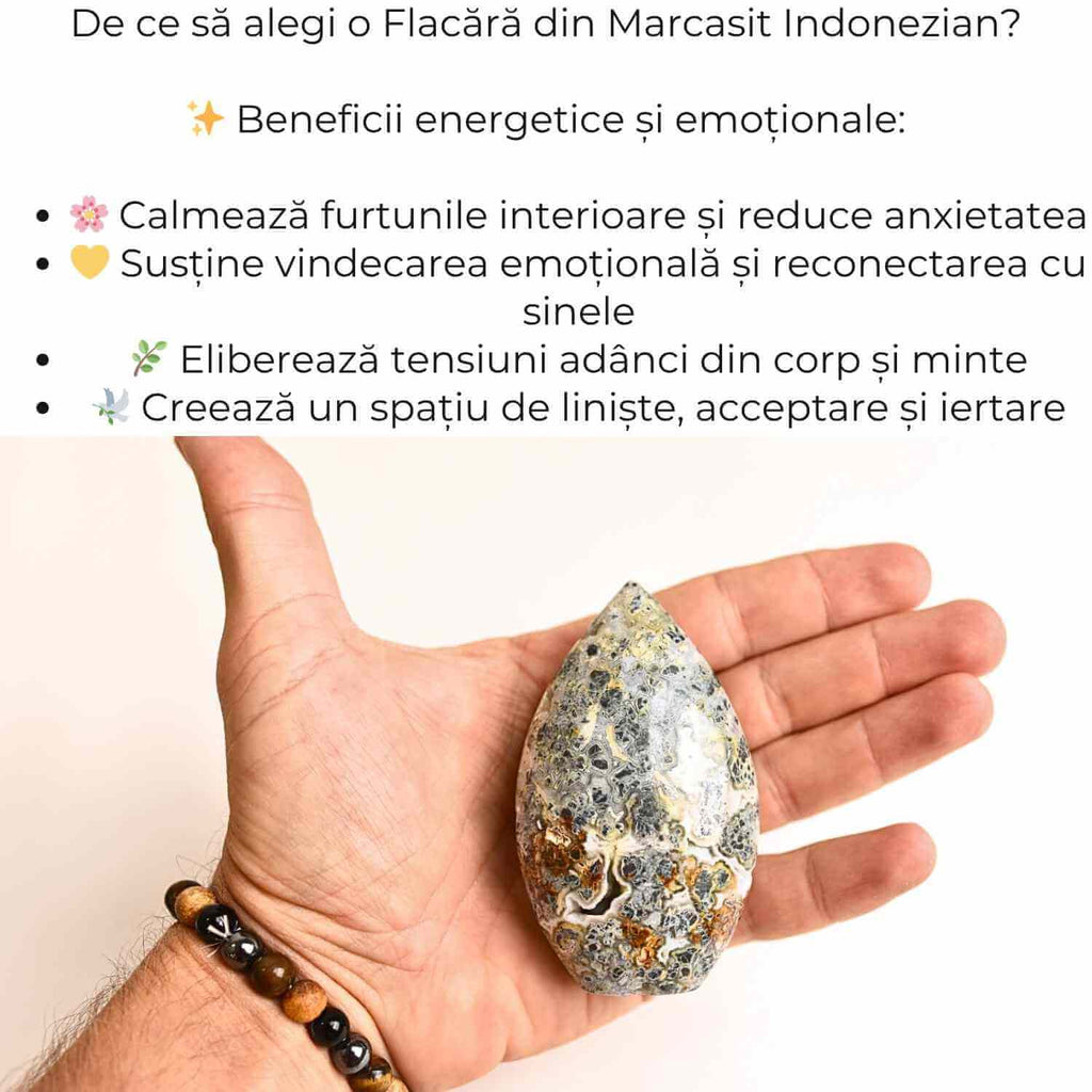 Gardianul calmului – Flacara din Marcasit Indonezian pentru Vindecare si Liniste Interioara 8-9 cm