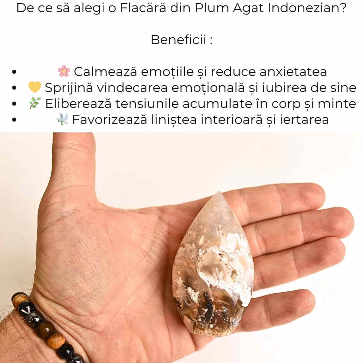 Flacara care mangaie – Plum Agat Indonezian pentru Calm si Vindecare Emotionala 7-8 cm