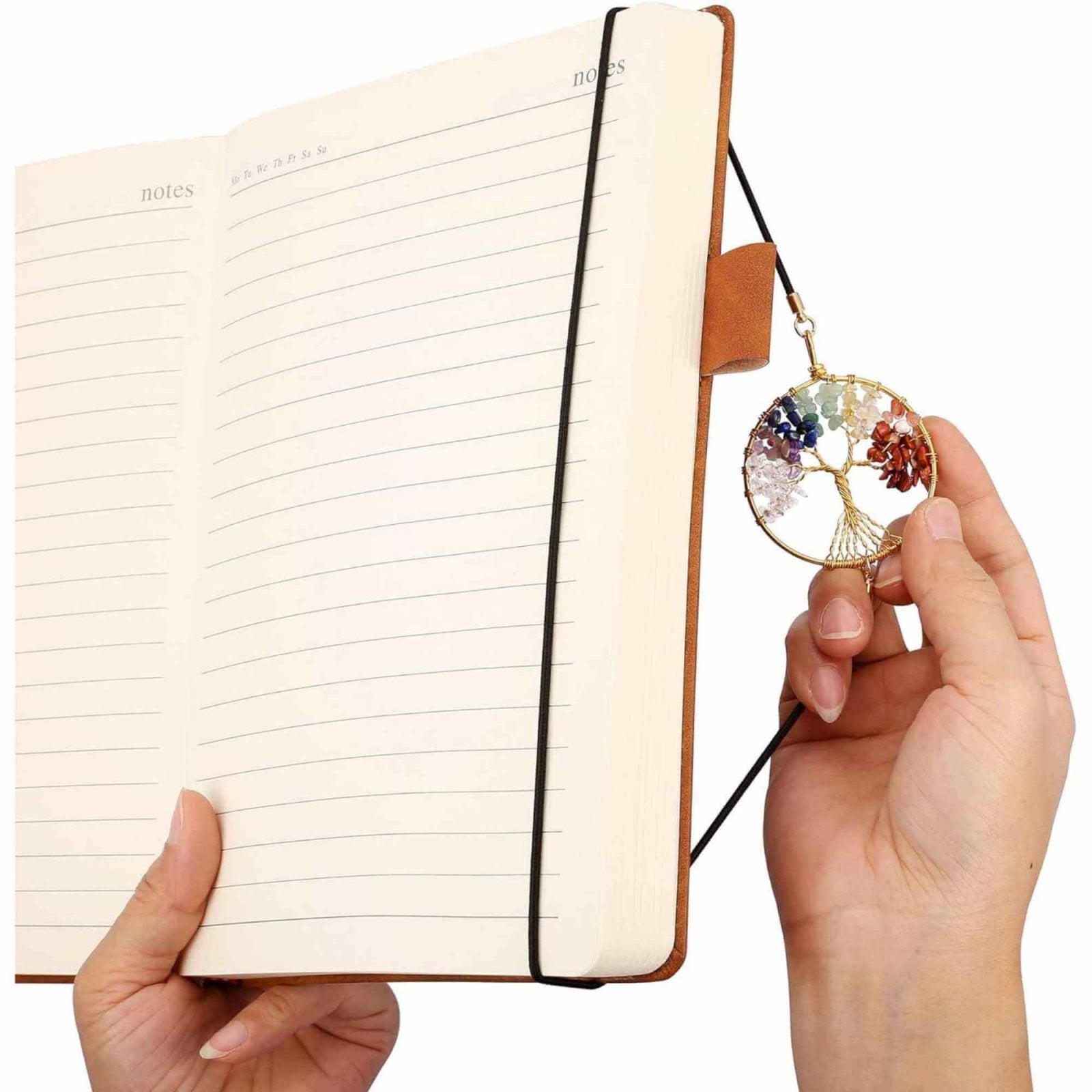 Semn de Carte Elastic cu Pandantiv Chakra 'Arborele Vietii' Companion de Lectura Ideal pentru Copii si Femei
