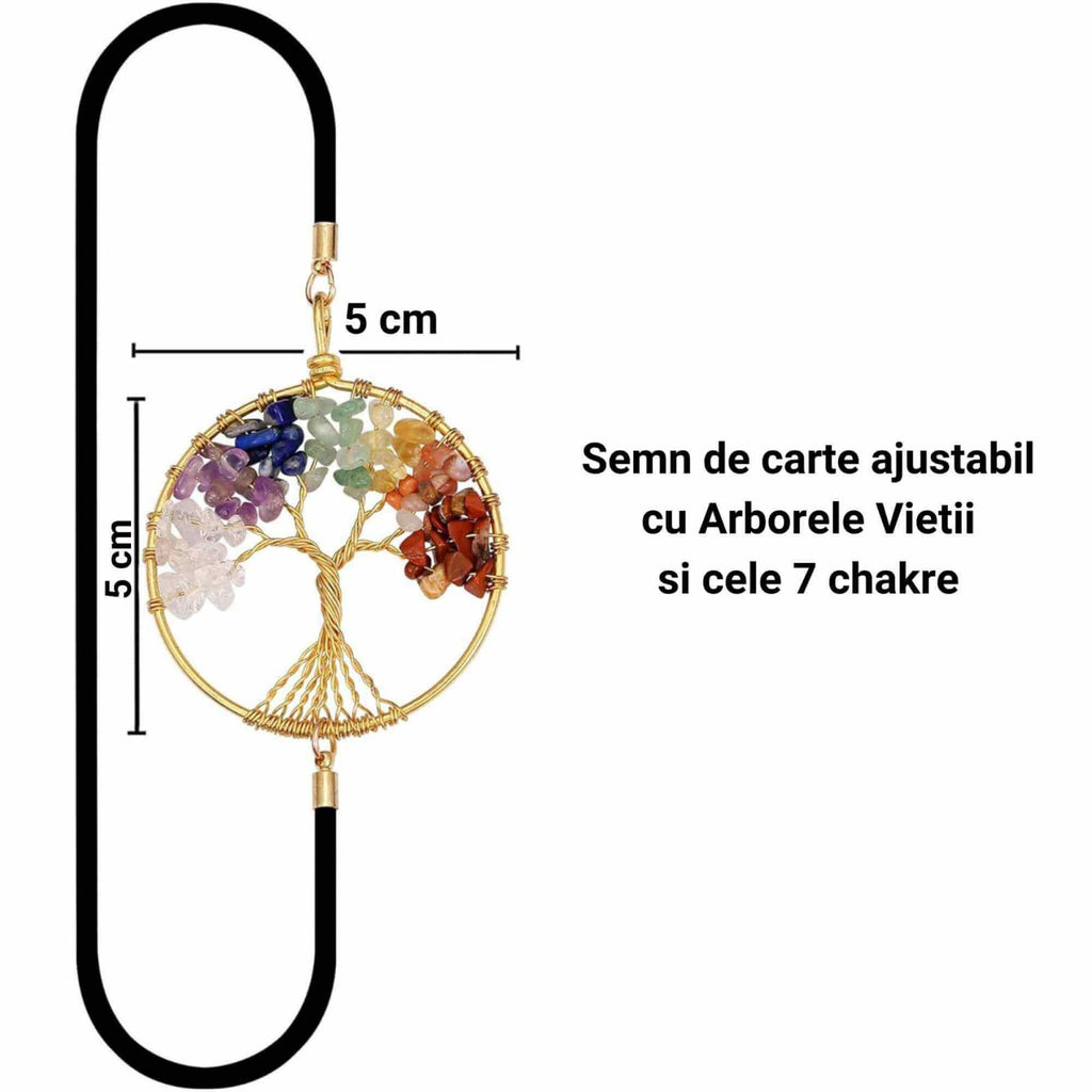 Semn de Carte Elastic cu Pandantiv Chakra 'Arborele Vietii' Companion de Lectura Ideal pentru Copii si Femei