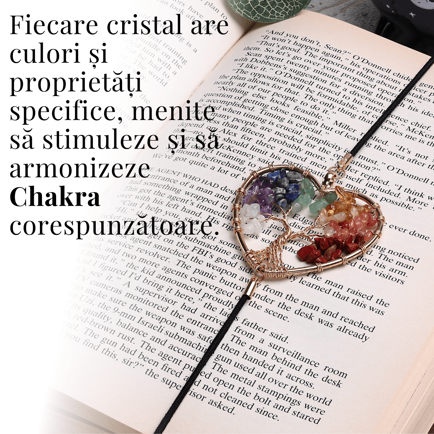 Semn de Carte Elastic cu Cristale Chakra