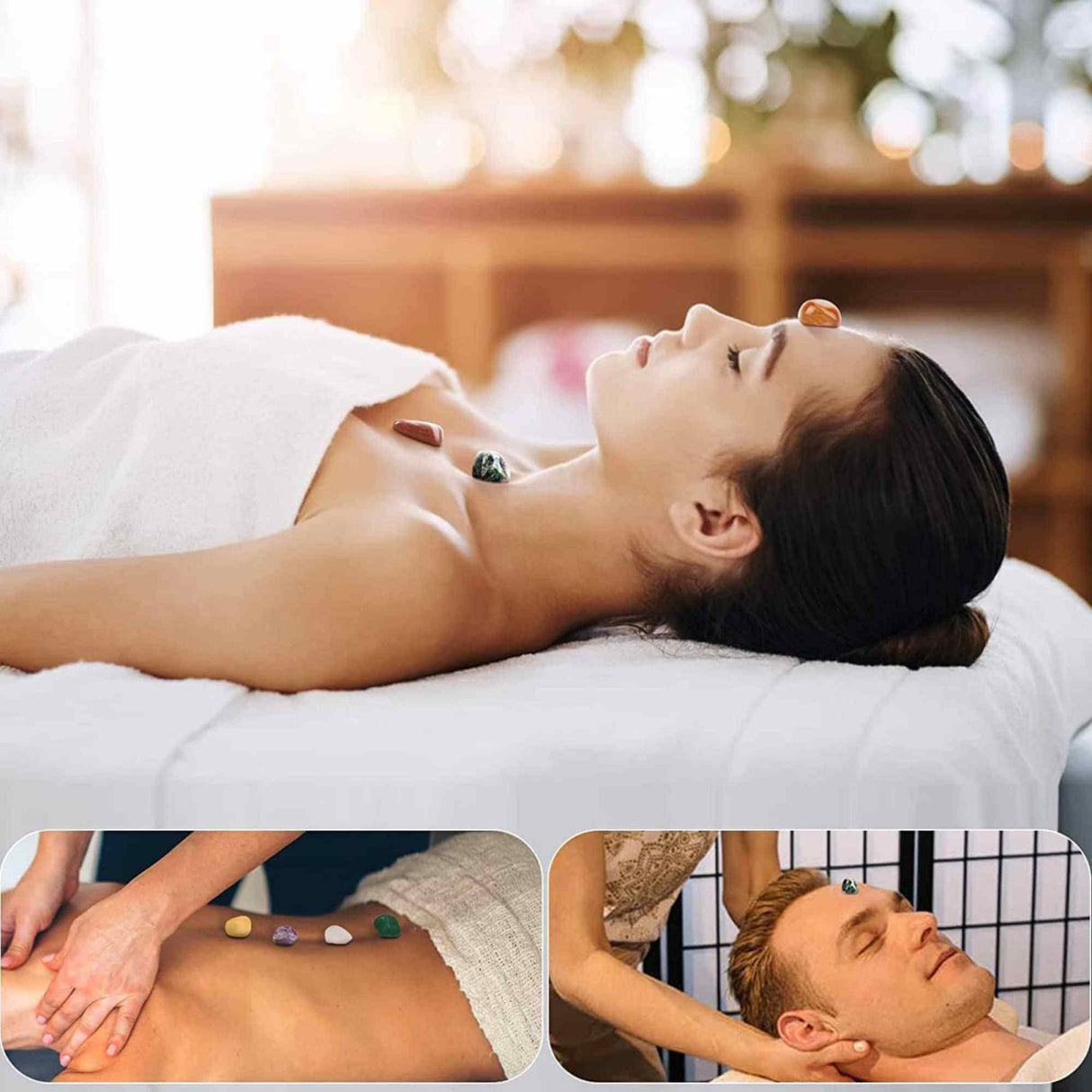 Mini Set cu 7 mini pietre semipretioase polisate si 7 cristale semipretioase hexagonale naturale - cristale vindecatoare pentru meditatie, ameliorarea anxietatii, yoga