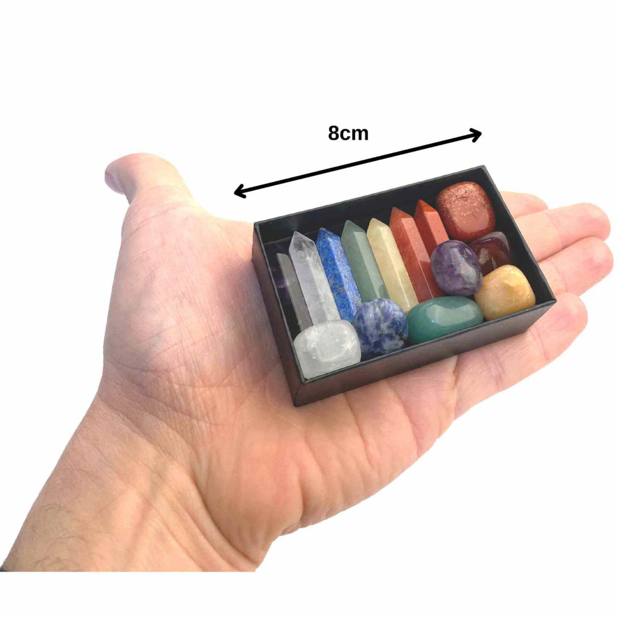 Mini Set cu 7 mini pietre semipretioase polisate si 7 cristale semipretioase hexagonale naturale - cristale vindecatoare pentru meditatie, ameliorarea anxietatii, yoga