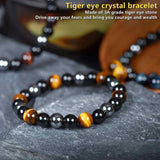 Set 3 Bratari cu Tripla Protectie, Bratara cu Margele de Cristal Vindecator de 8 mm, Bratara din Obsidian Hematit Ochi de Tigru Albastru Rosu pentru Femei si Barbati